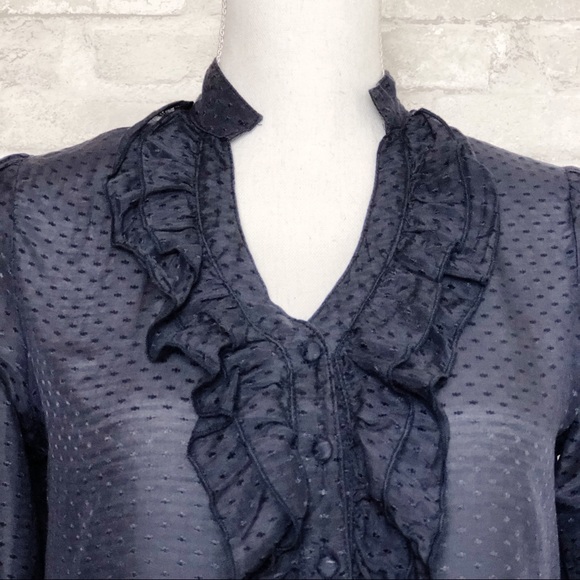ANTHRO MOON COLLECTION Navy Silk Ruffle Blouse Sm - Picture 4 of 15